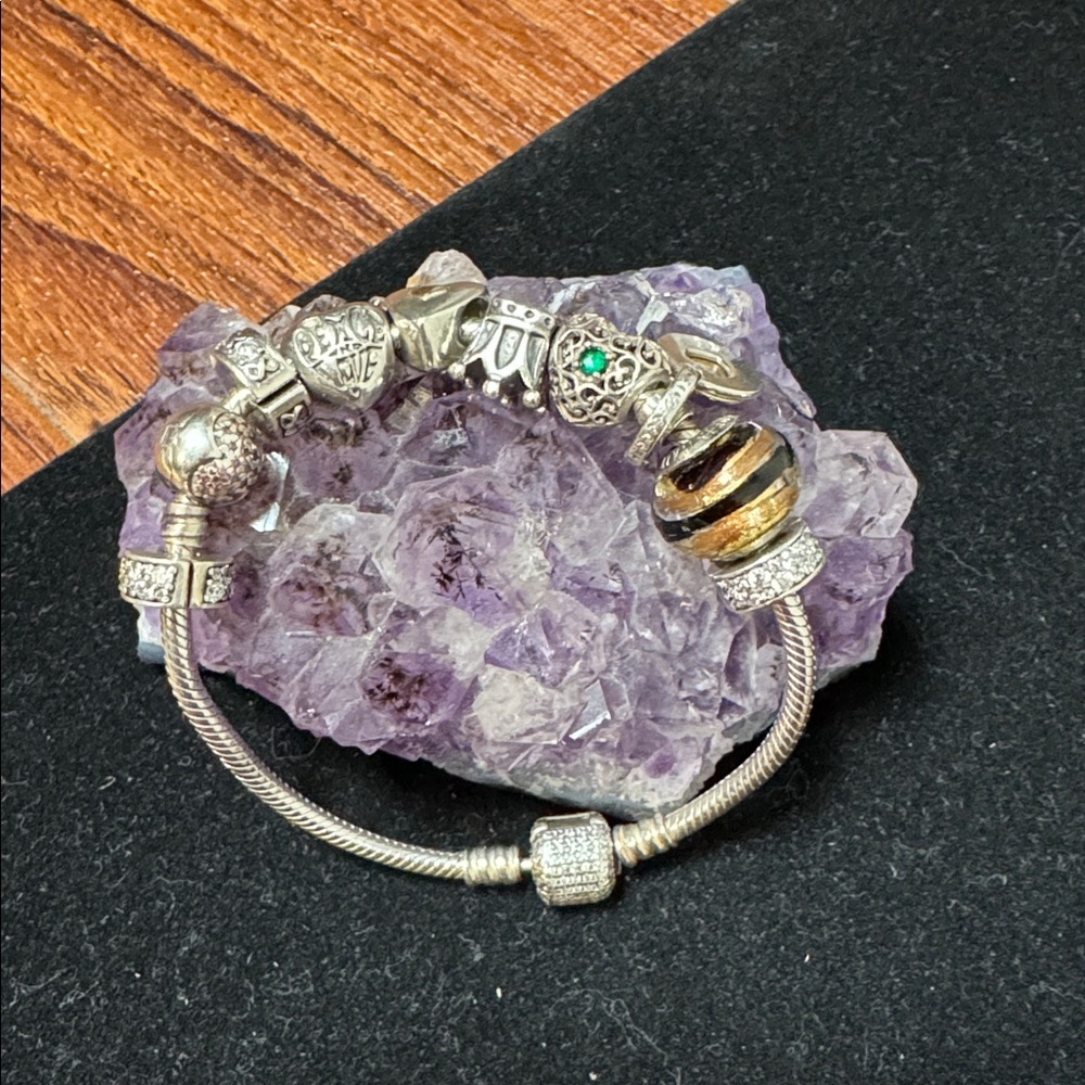 Pandora Charm Bracelet Sterling Silver with 10 charms - Picture 3 of 17